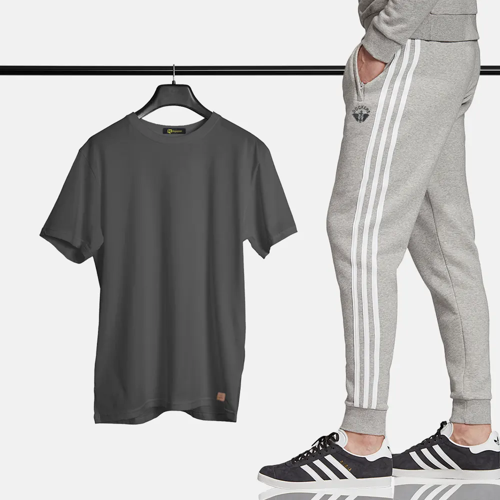 Branded Men's Two Piece Running Suit Grey Docker's Trouser With Half Sleeve T-Shirt
