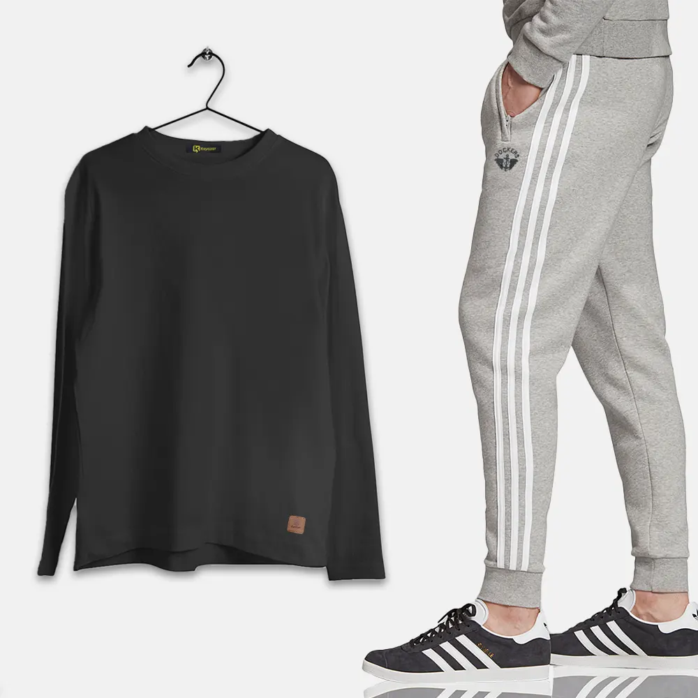 Branded Men's Two Piece Running Suit Gray Docker's Trouser With Full Sleeve T-Shirt