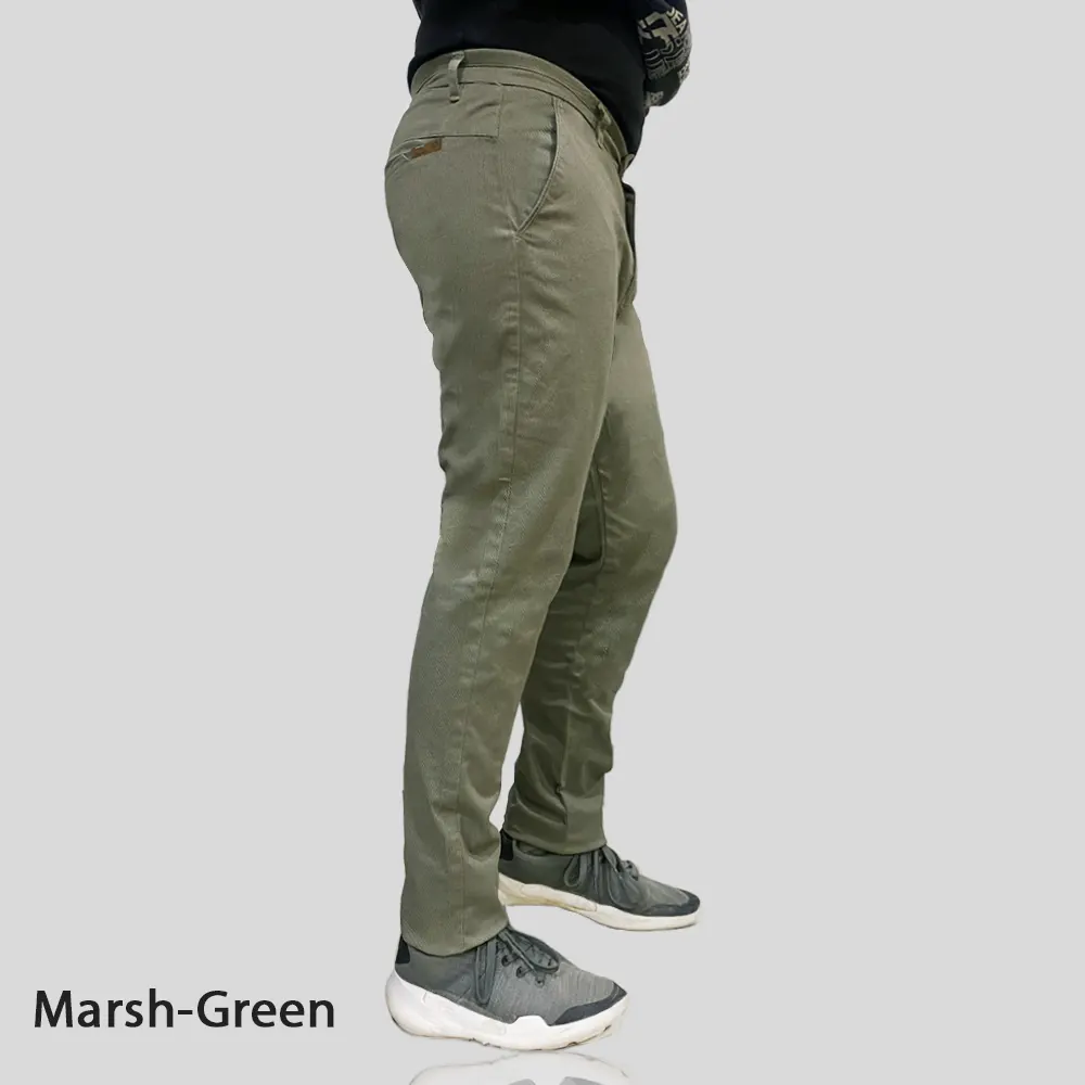 Men's Cotton Check Dress Pant Stretchable Chinos Marsh-Green