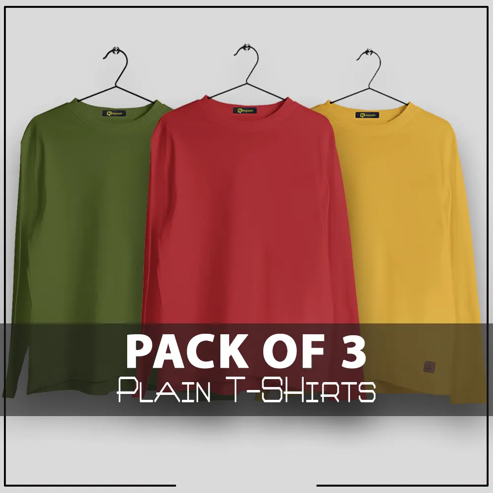 Kayazar Plain T-Shirt Round Neck Full Sleeves Pack Of 3