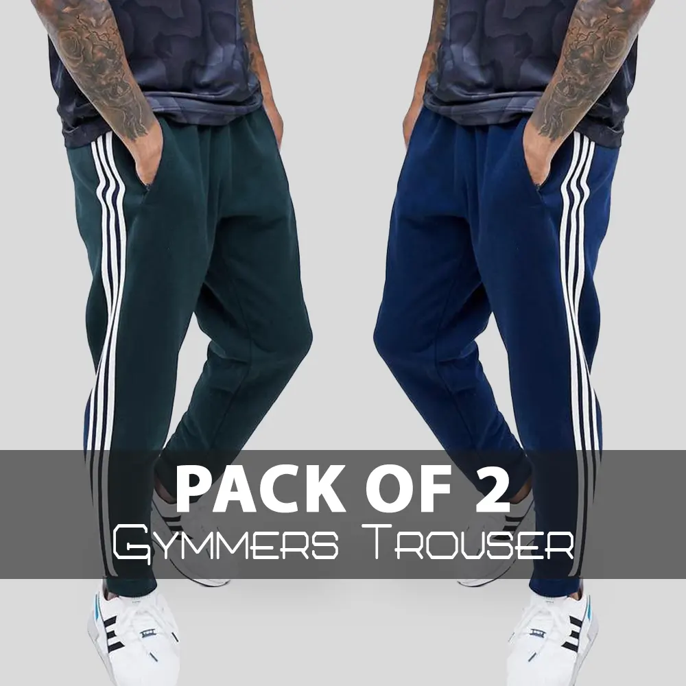 Pack of 2 Men Pants Running Sporty 3 Stripes Gym Trousers