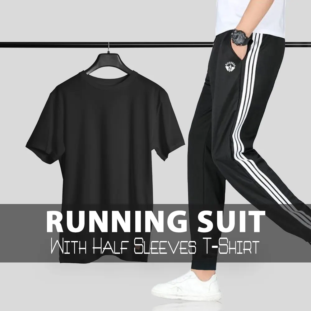 Branded Men's Two Piece Running Suit Black Docker's Trouser With Half Sleeve T-Shirt