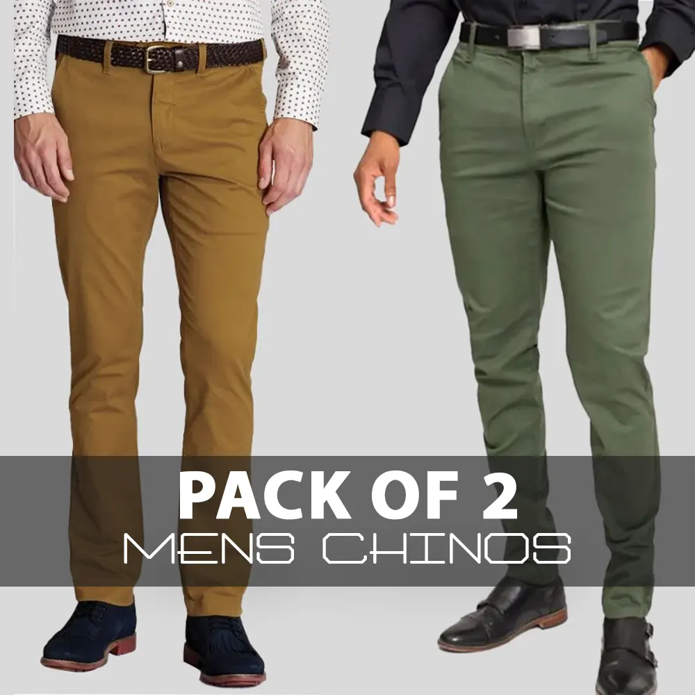Men's Cotton Narrow-Bottom Stretchable Dress Pants (Chinos) Pack of 2