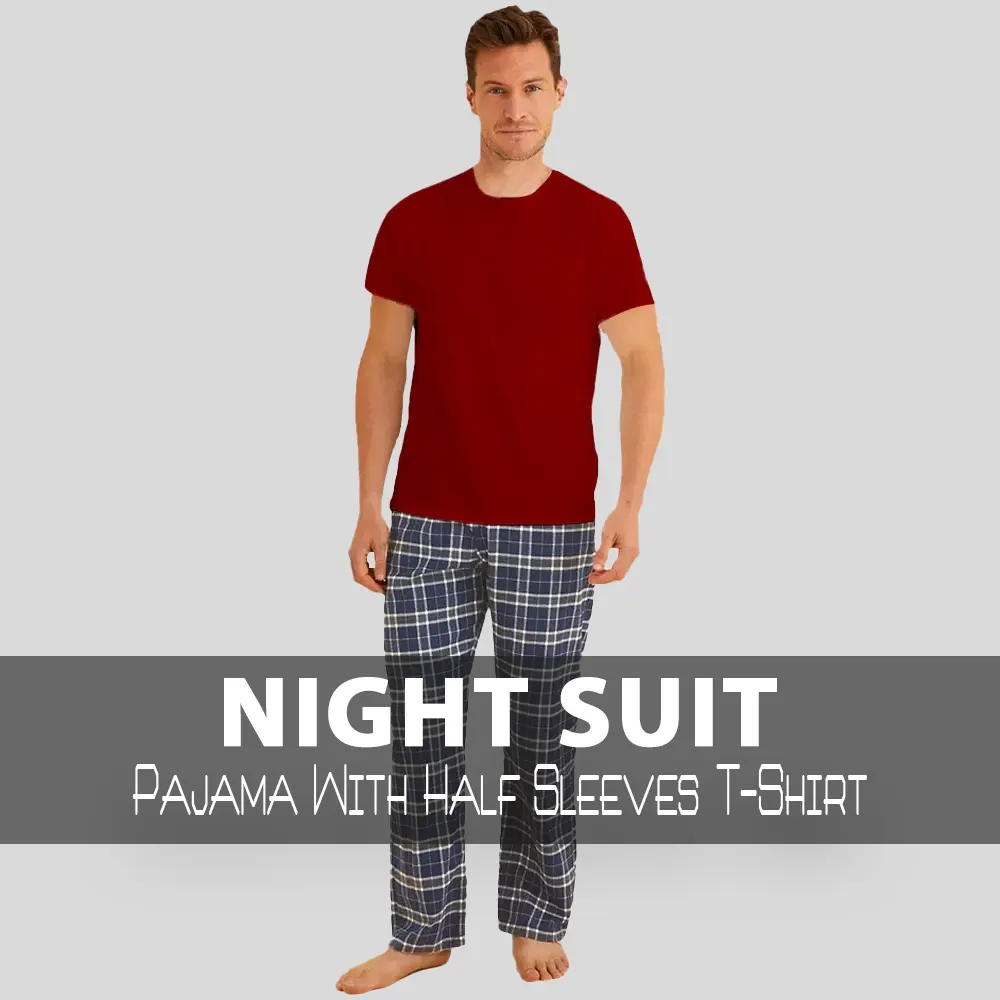 Branded Night Suite for Men's Blue/Pajama With Half Sleeve T-Shirt
