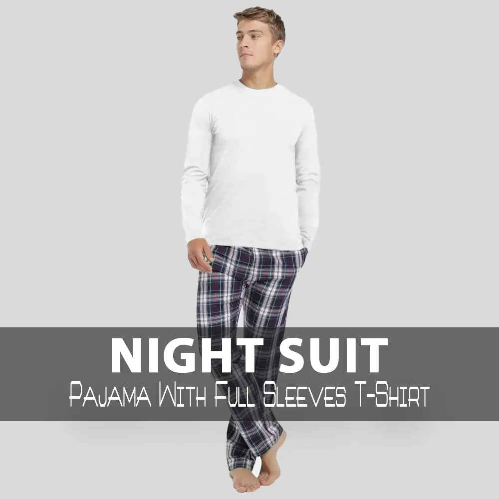 Branded Night Suite for Men's Red Pajama With Full Sleeve T-Shirt