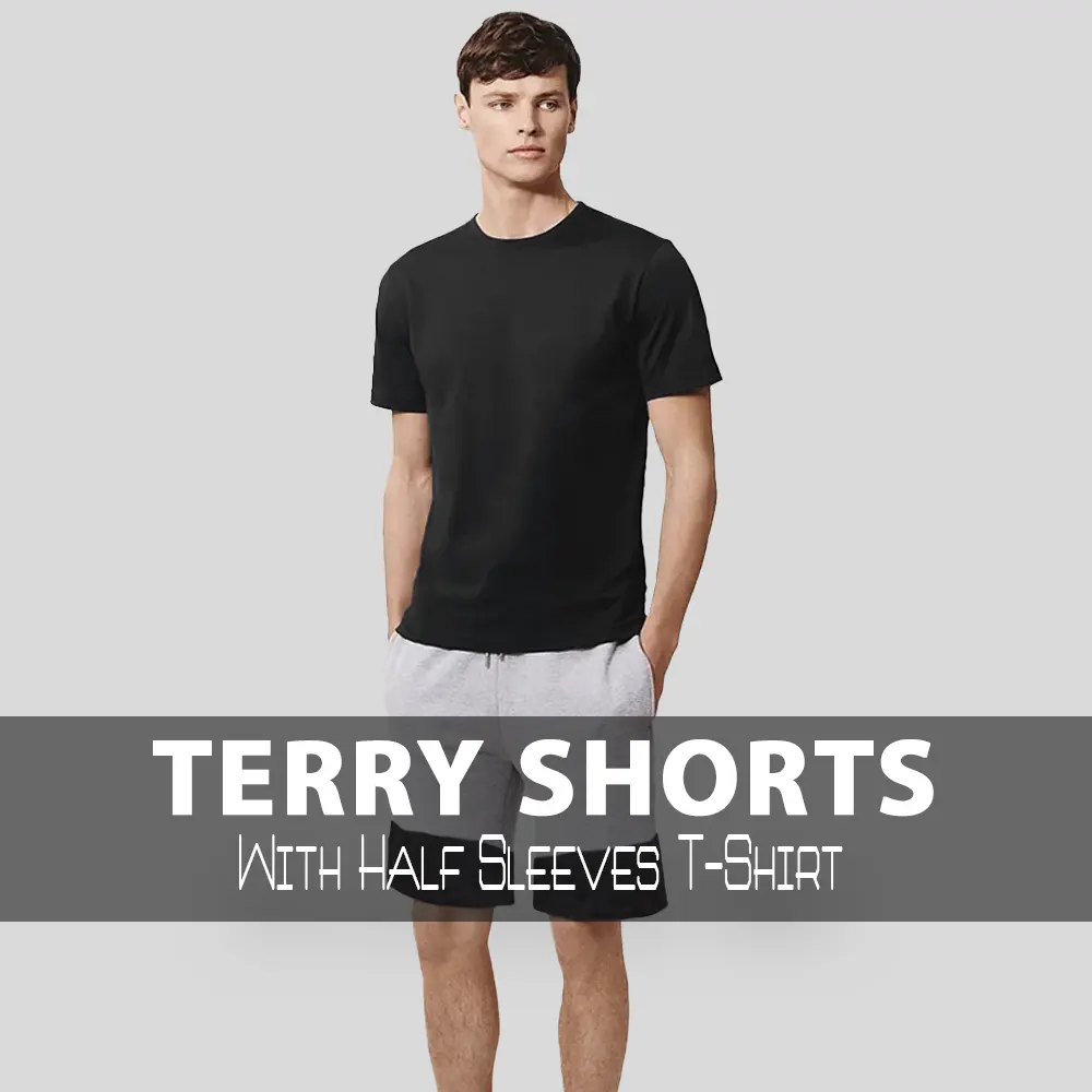 Men's French Terry Shorts (Free Size) With T-shirt (Black)