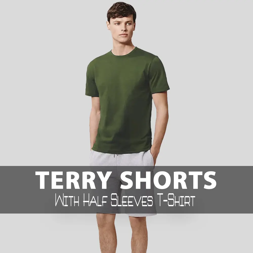 Men's French Terry Grey Shorts (Free Size) With Half Sleeves T-Shirt