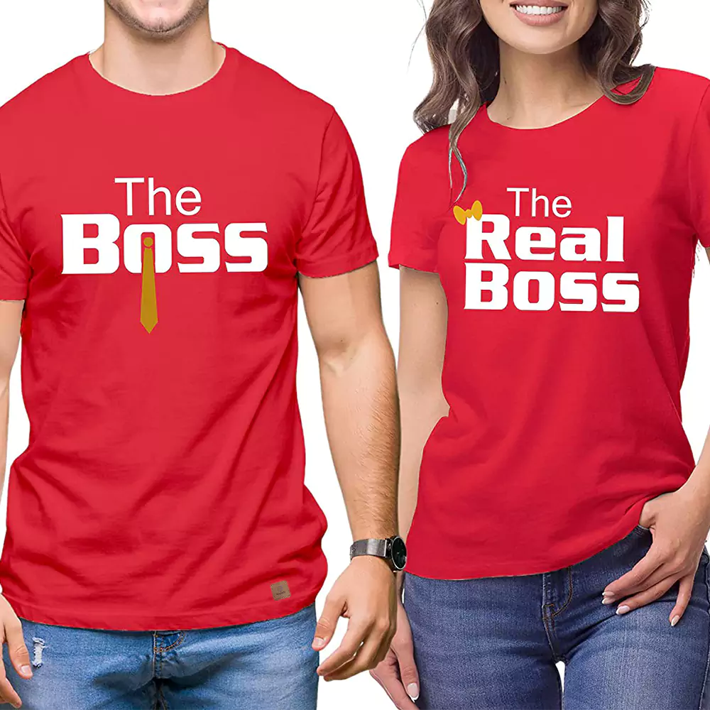 Couple Permanent Print T-Shirt The-Boos & The Real Boss