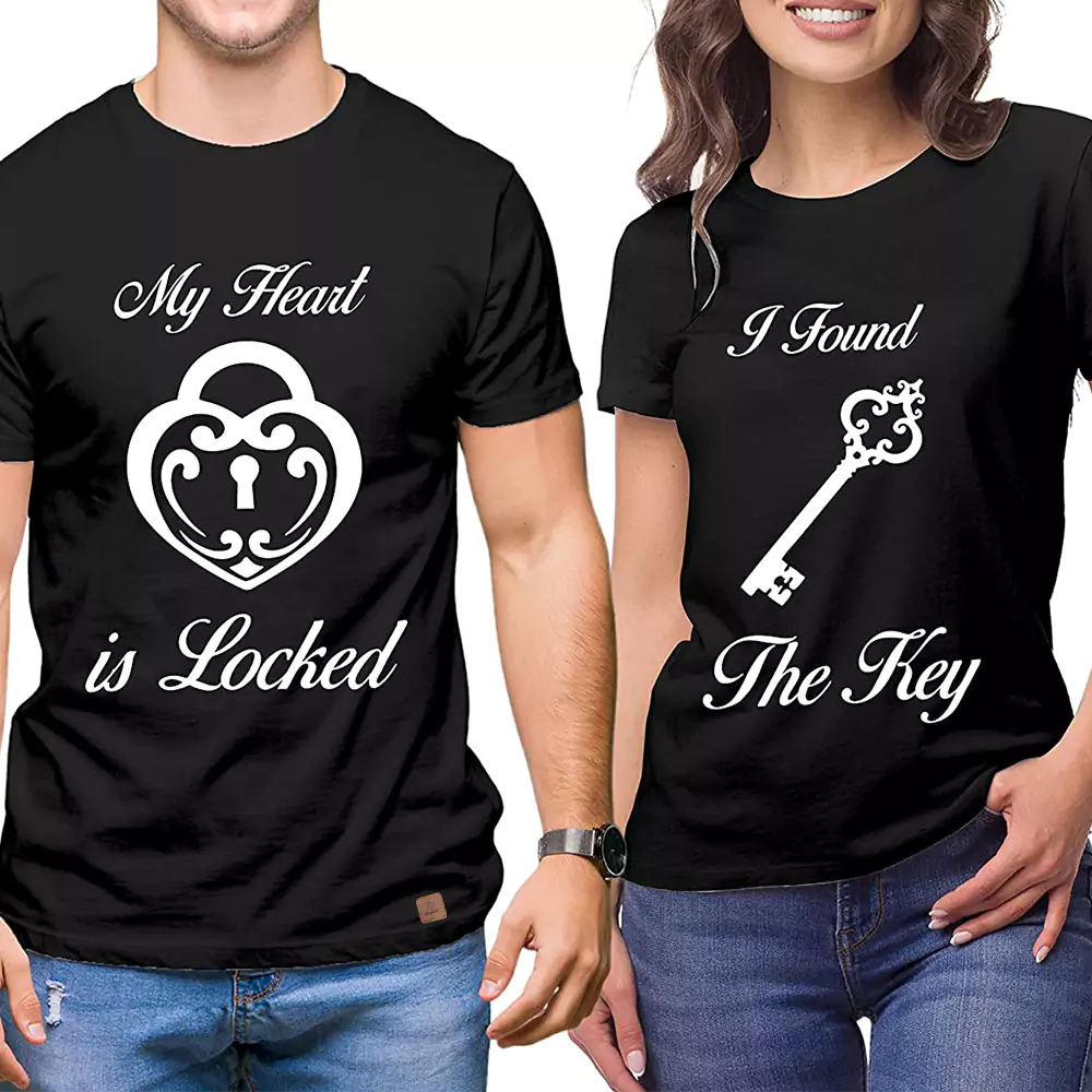 Couple Permanent Print T-Shirt My Heart Is Locked I Found The Key