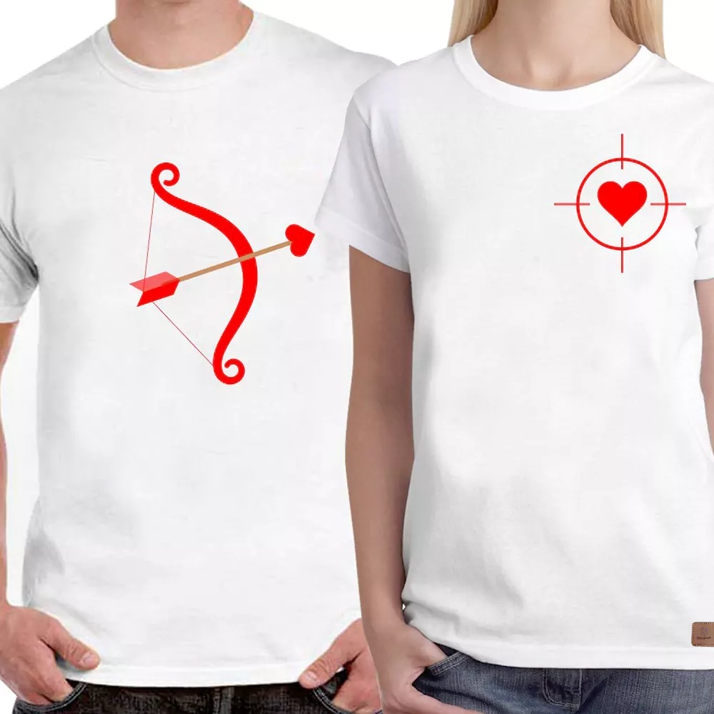 Couple Permanent Print T-Shirt Arrow Heart White