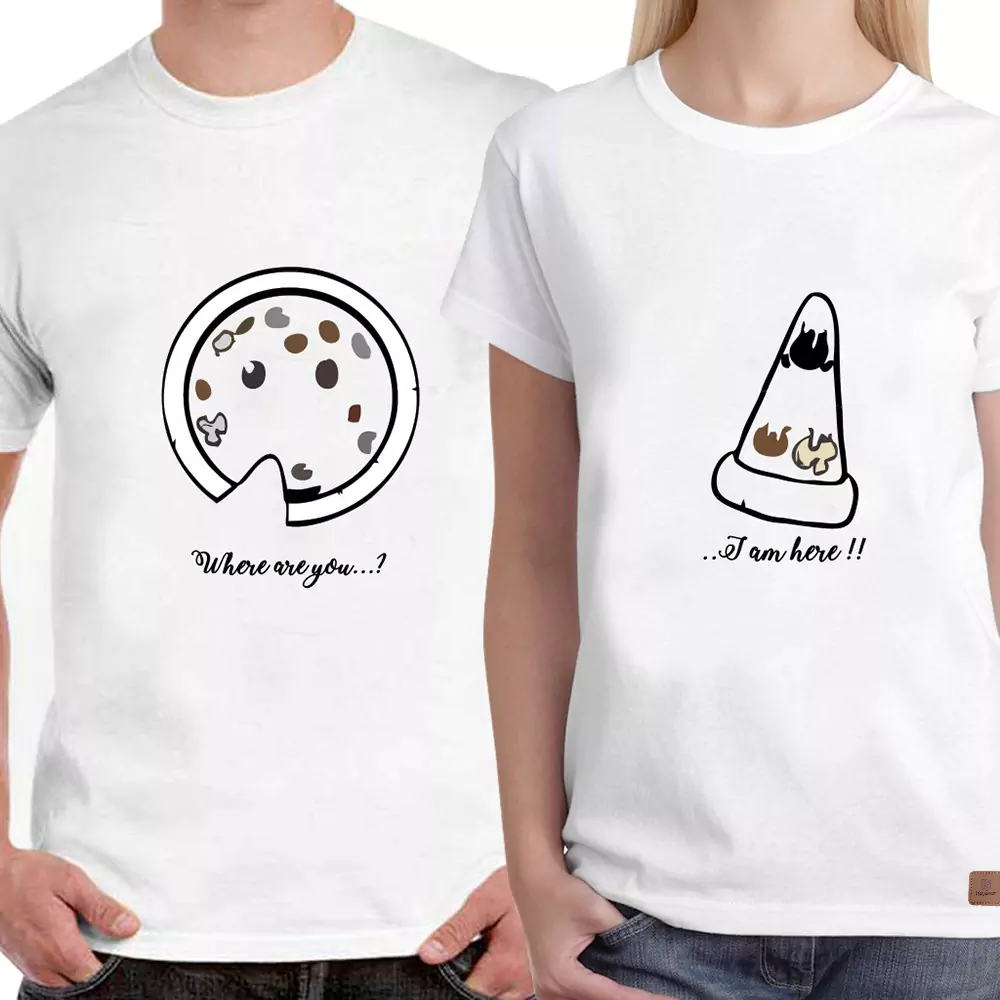 Couple Permanent Print T-Shirt Pizza White
