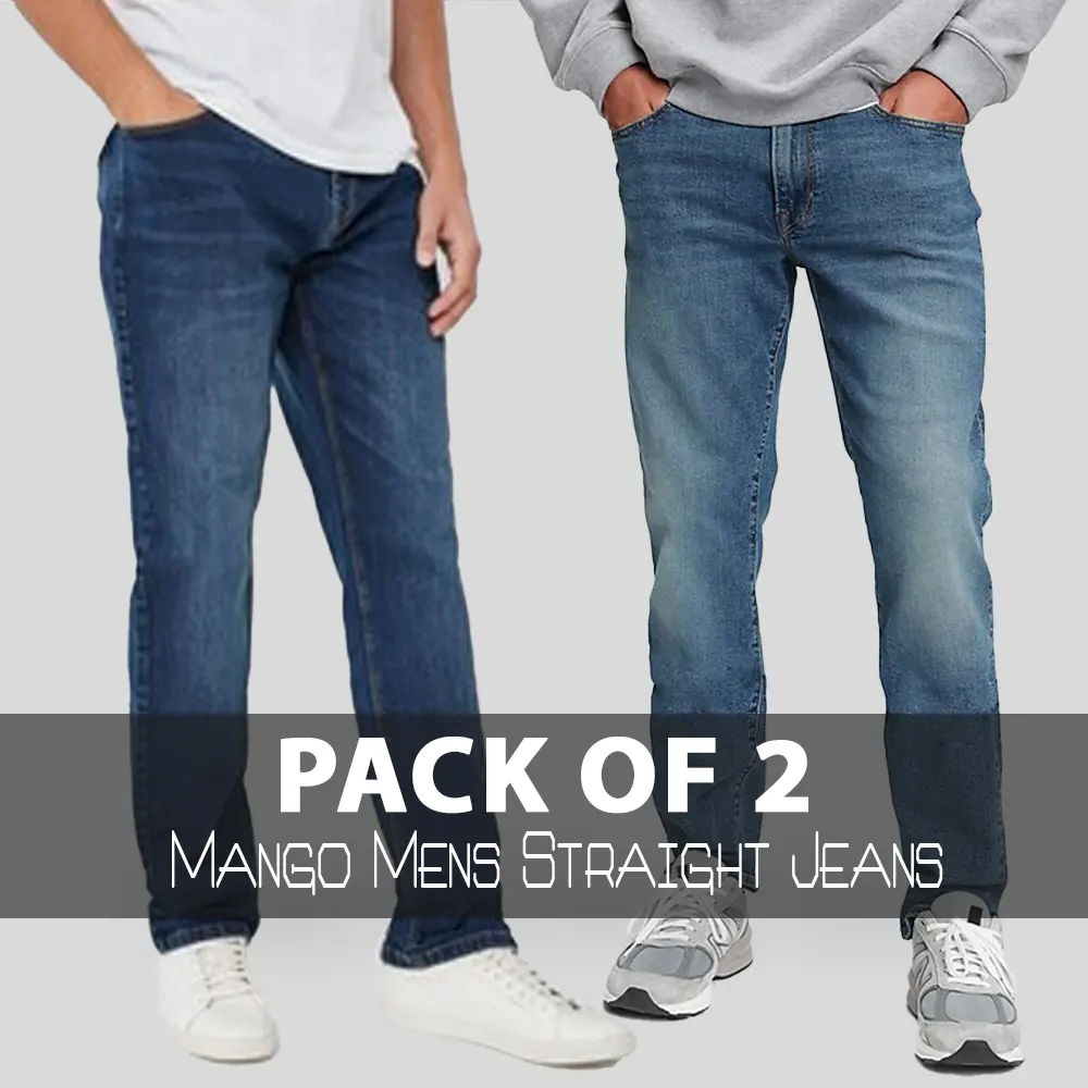 Mango Men's Straight Pattern Branded Jeans Pack Of 2