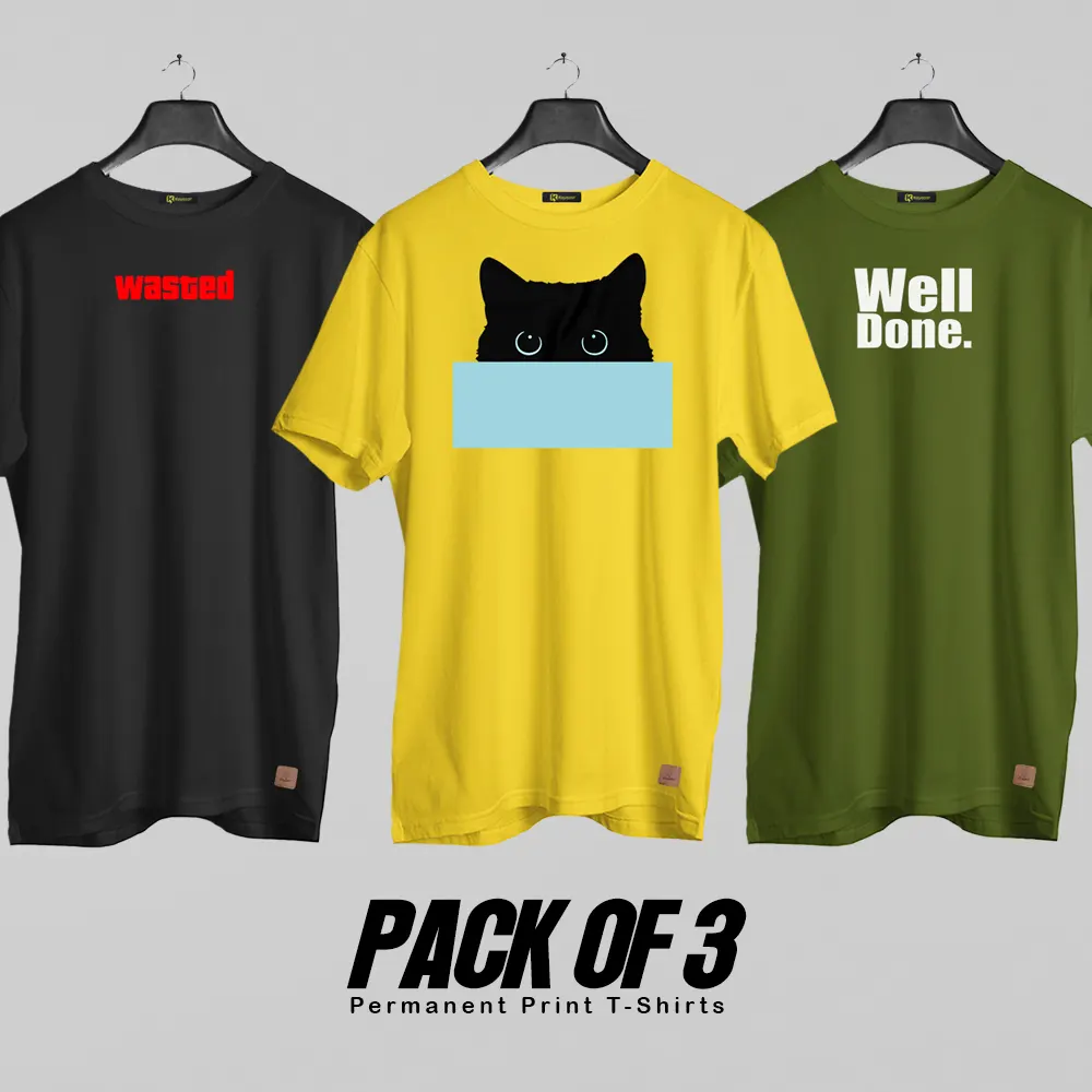 Pack of 3 (Mysterious) Permanent Print T Shirts Deal 008