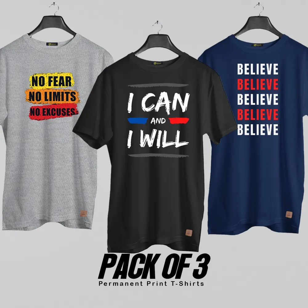 Pack of 3 ( Gym Freak ) Permanent Print T Shirts Deal 013