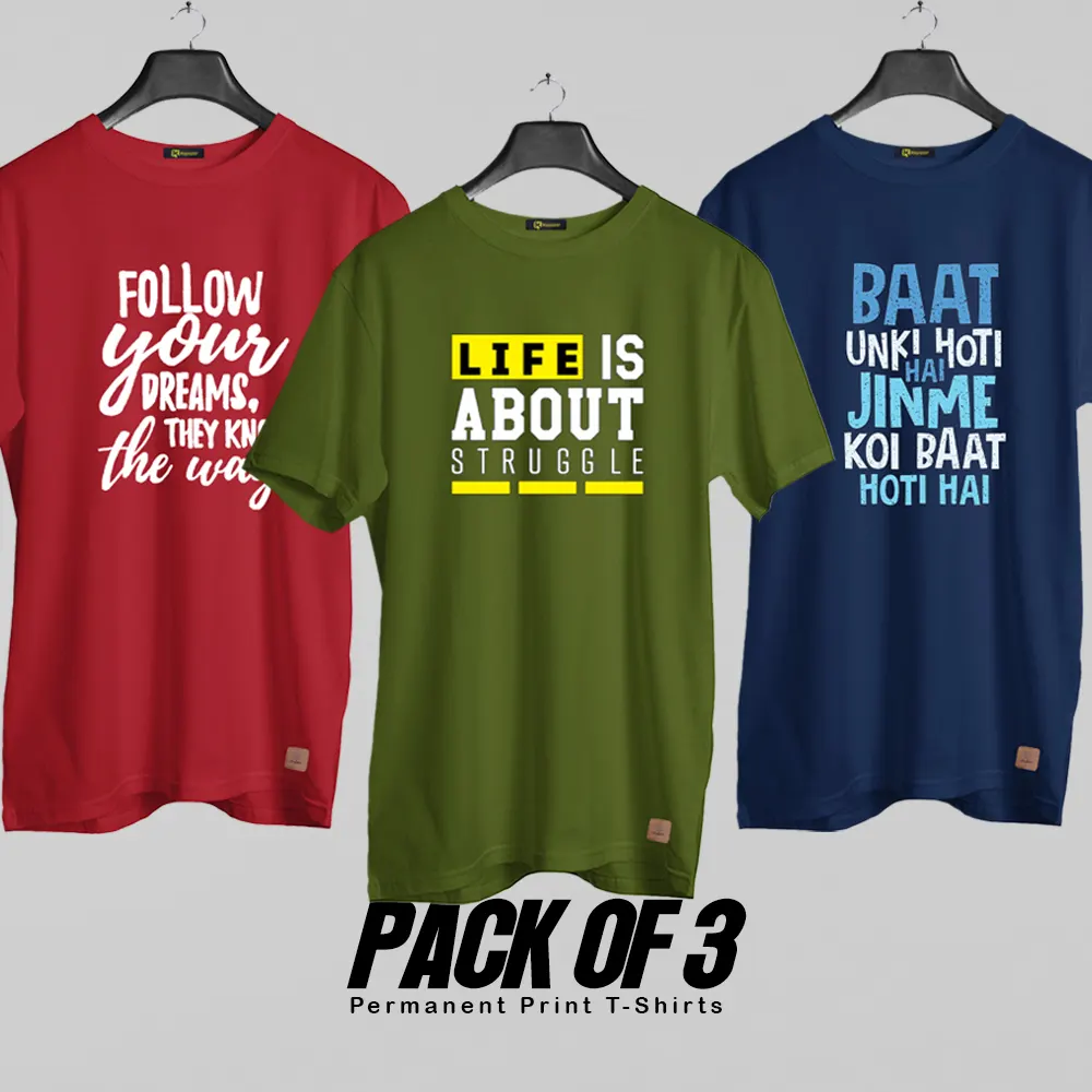 Pack of 3 (Wanderer) Permanent Print T Shirts Deal 019