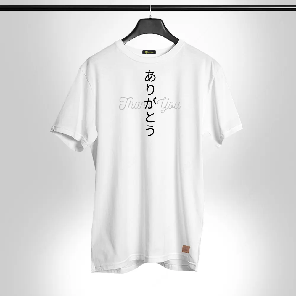 Thanks In Japanese 001 Permanent Print Round Neck T Shirt