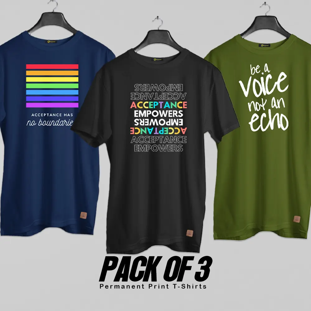 Pack of 3 (Rainbow) Permanent Print T Shirts Deal 027