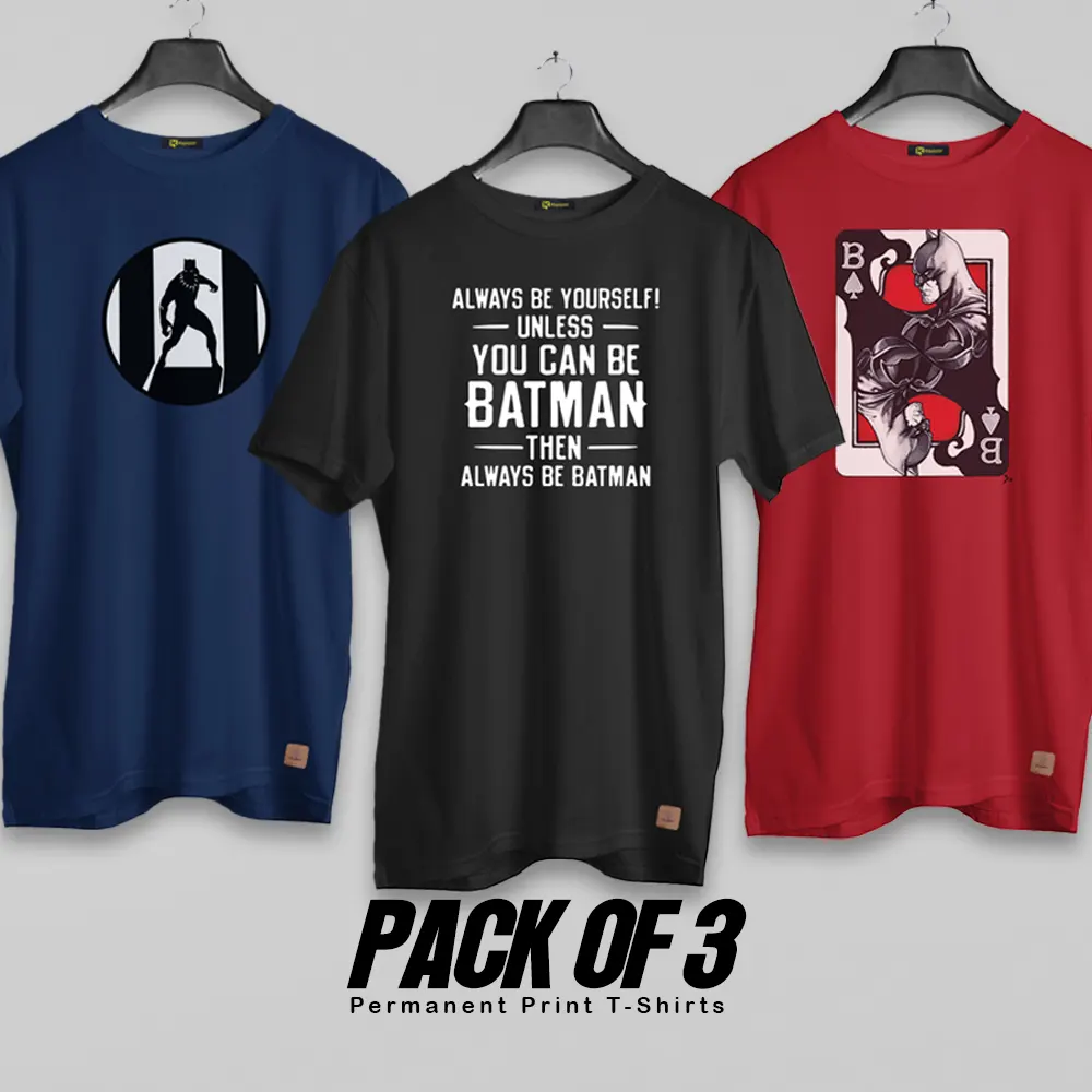 Pack of 3 (Movie Lovers) Permanent Print T Shirts Deal 026