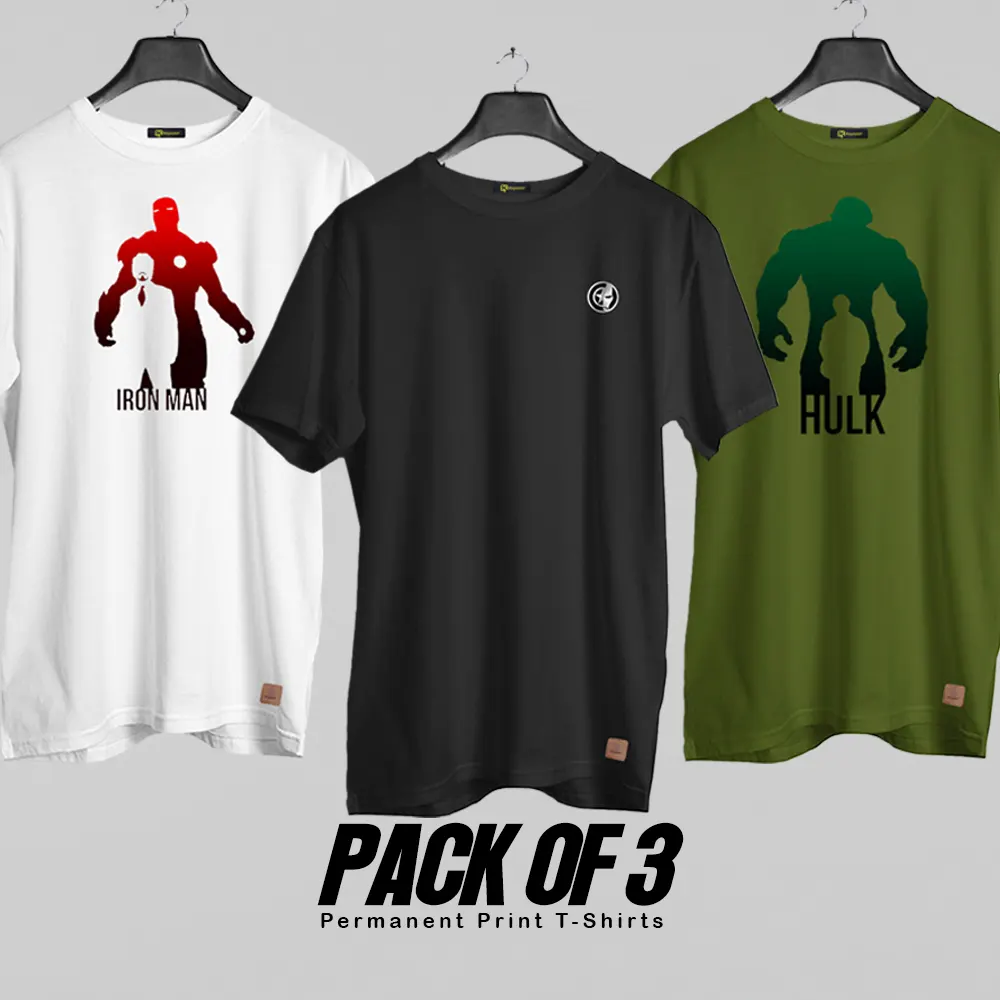 Pack of 3 (Movie Lovers) Permanent Print T Shirts Deal 024