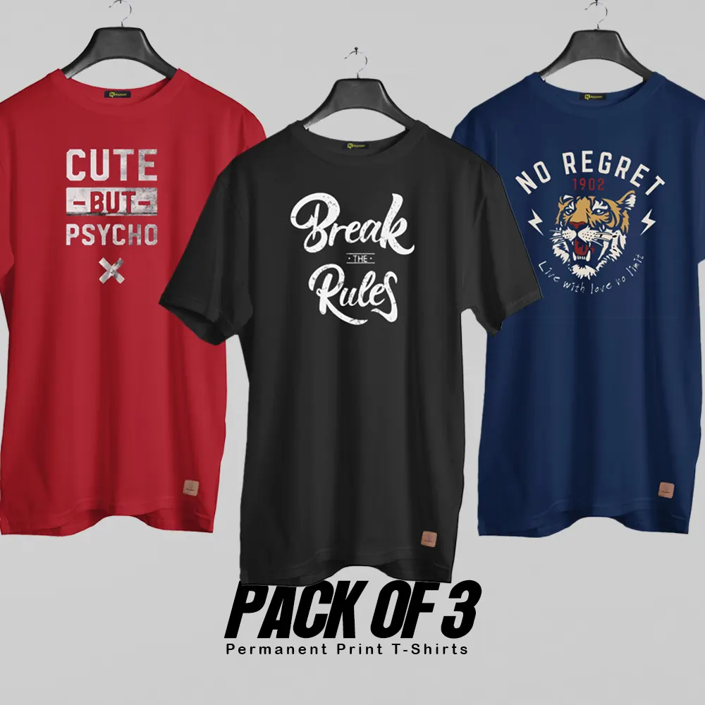 Pack of 3 (I Don't Care) Permanent Print T Shirts Deal 021