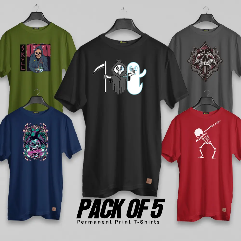 Pack of 5 (Deadly Human) Permanent Print T Shirts Deal 035