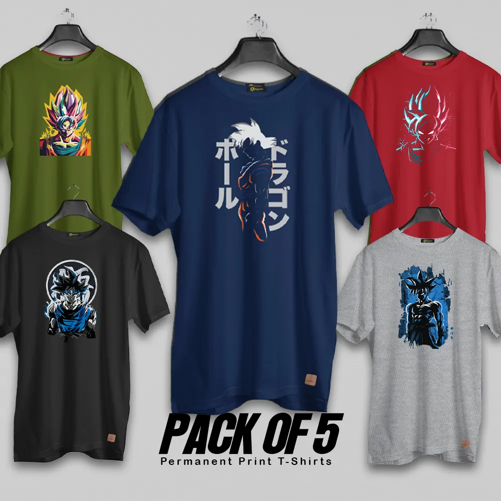 Pack of 5 (Son Goku) Permanent Print T Shirts Deal 034