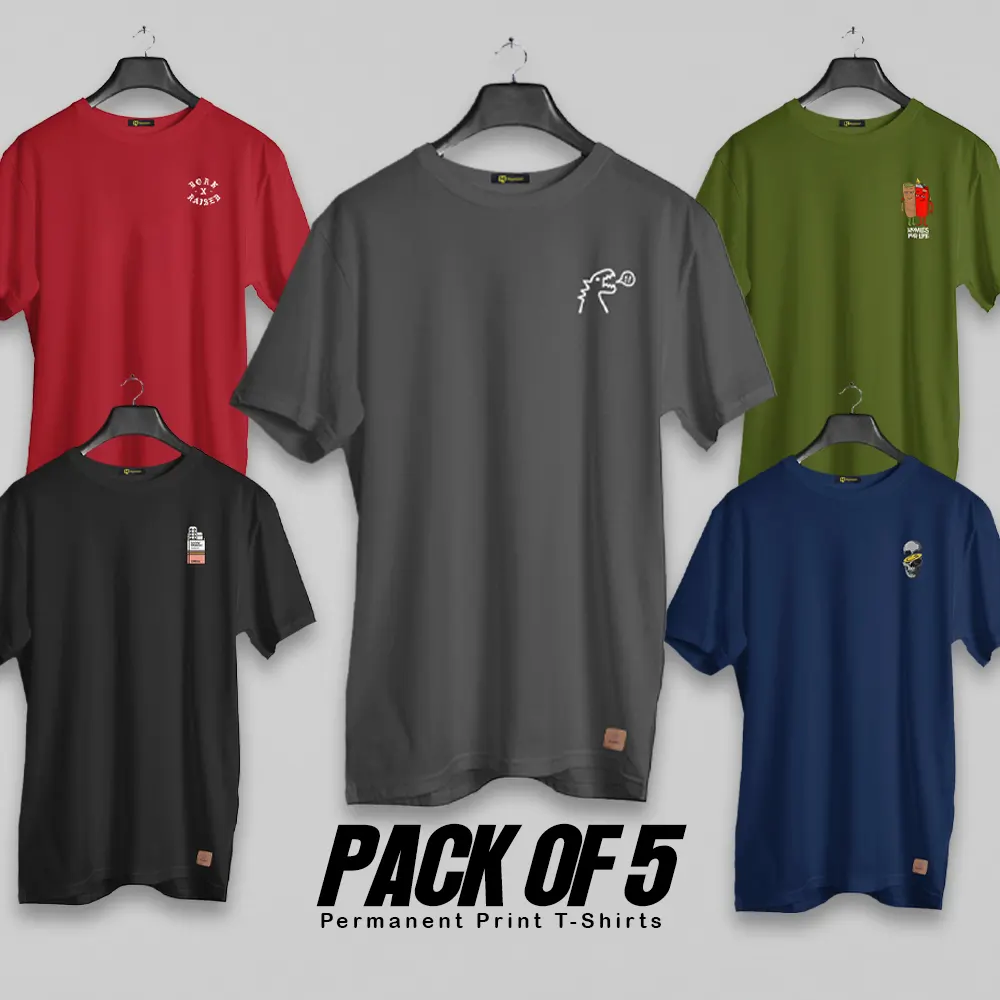 Pack of 5 (Minimalistic) Permanent Print T Shirts Deal 033