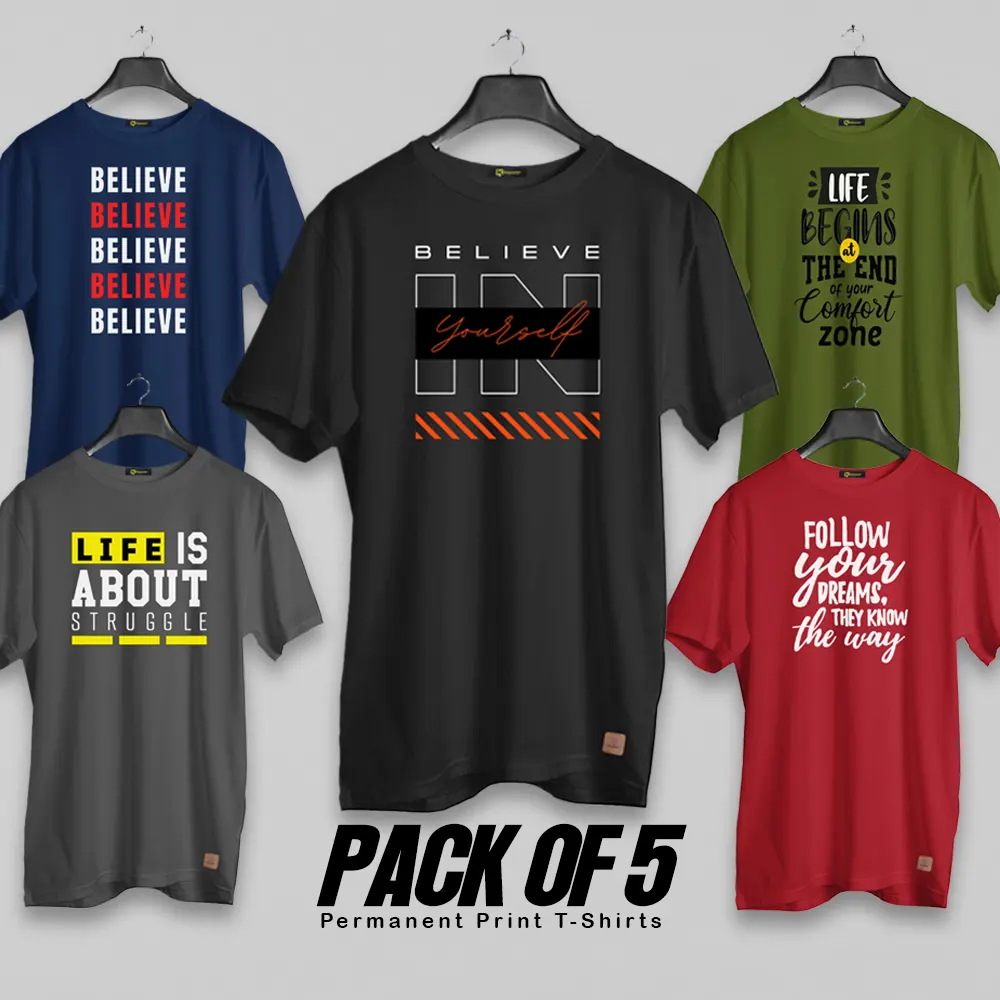 Pack of 5 (Motivation) Permanent Print T Shirts Deal 032