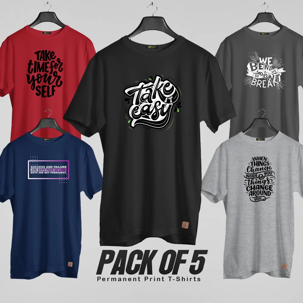 Pack of 5 (I am strong ) Permanent Print T Shirts Deal 046