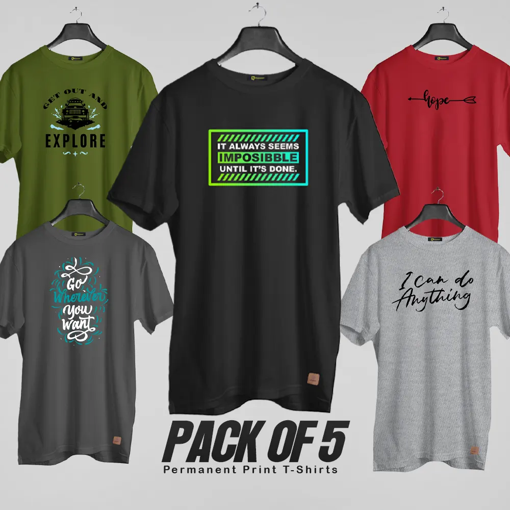 Pack of 5 (Hope) Permanent Print T Shirts Deal 043
