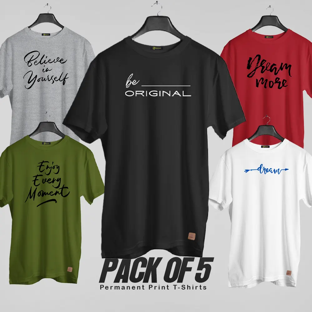 Pack of 5 (Struggle For Your Dreams) Permanent Print T Shirts Deal 042