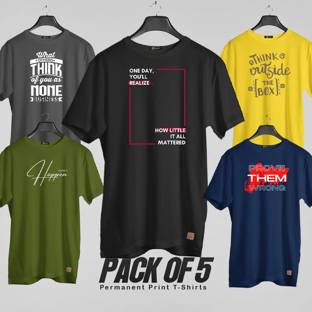 Pack of 5 (Let's gooo) Permanent Print T Shirts Deal 041