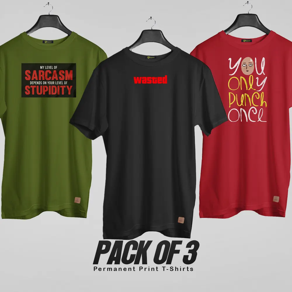 Pack of 3 (Mad Man) Permanent Print T Shirts Deal 040
