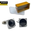 Stylish Men's Cufflink Silver Pointed Black Stone