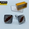 Modern Men's Cufflinks Silver Brown Crystal Square
