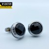 Stylish Men's Cufflink Silver Black Big Stone Round