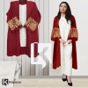 3PC Linen Suit with Embroidered Coat Maroon & White