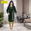 Linen Golden Lace Green Frock With Tights - KL78602512201