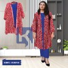 3PC Blue Linen Suit With Printed Red Coat