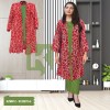 3PC Green Linen Suit With Printed Red Coat